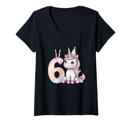 Damen Einhorn Geburtstag 6 Jahre alt T-Shirt mit V-Ausschnitt Damen Einhorn Geburtstag 6 Jahre alt T-Shirt mit V-Ausschnitt von Magical Unicorn Age Celebration Click Here 4 More
