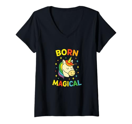 Damen Born Magical Unicorn, Regenbogen-Grafik, lustig und niedlich T-Shirt mit V-Ausschnitt Damen Born Magical Unicorn, Regenbogen-Grafik, lustig und niedlich T-Shirt mit V-Ausschnitt von Magical Unicorn Rainbow Fantasy Apparel Tees