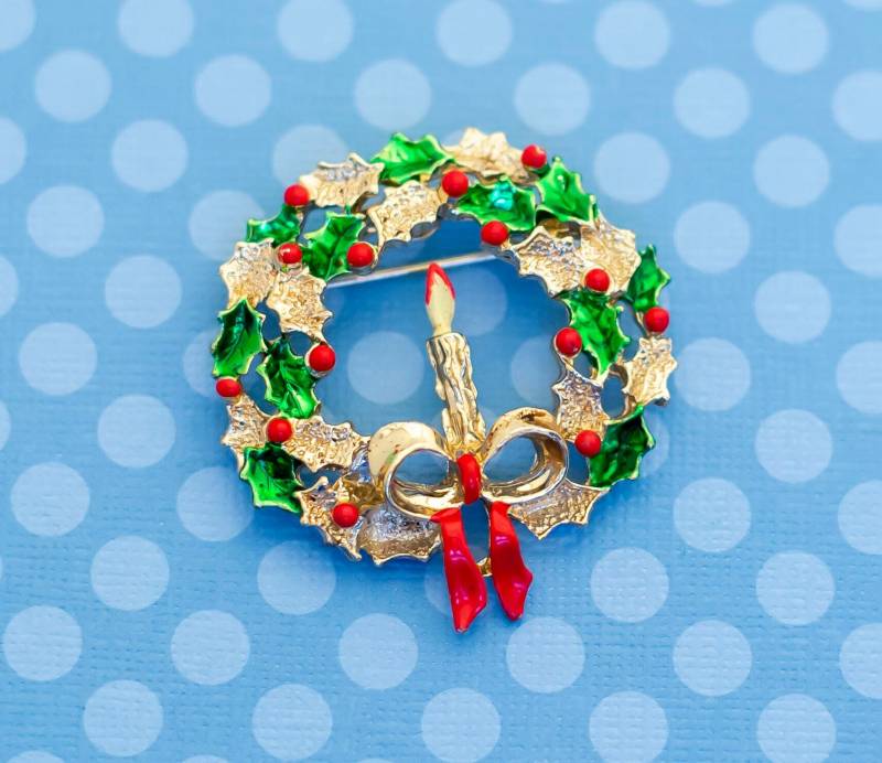 Vintage Mid Century Weihnachtskerze Kranz Brosche Von Gerry Es - M15 von MagicalByMagical