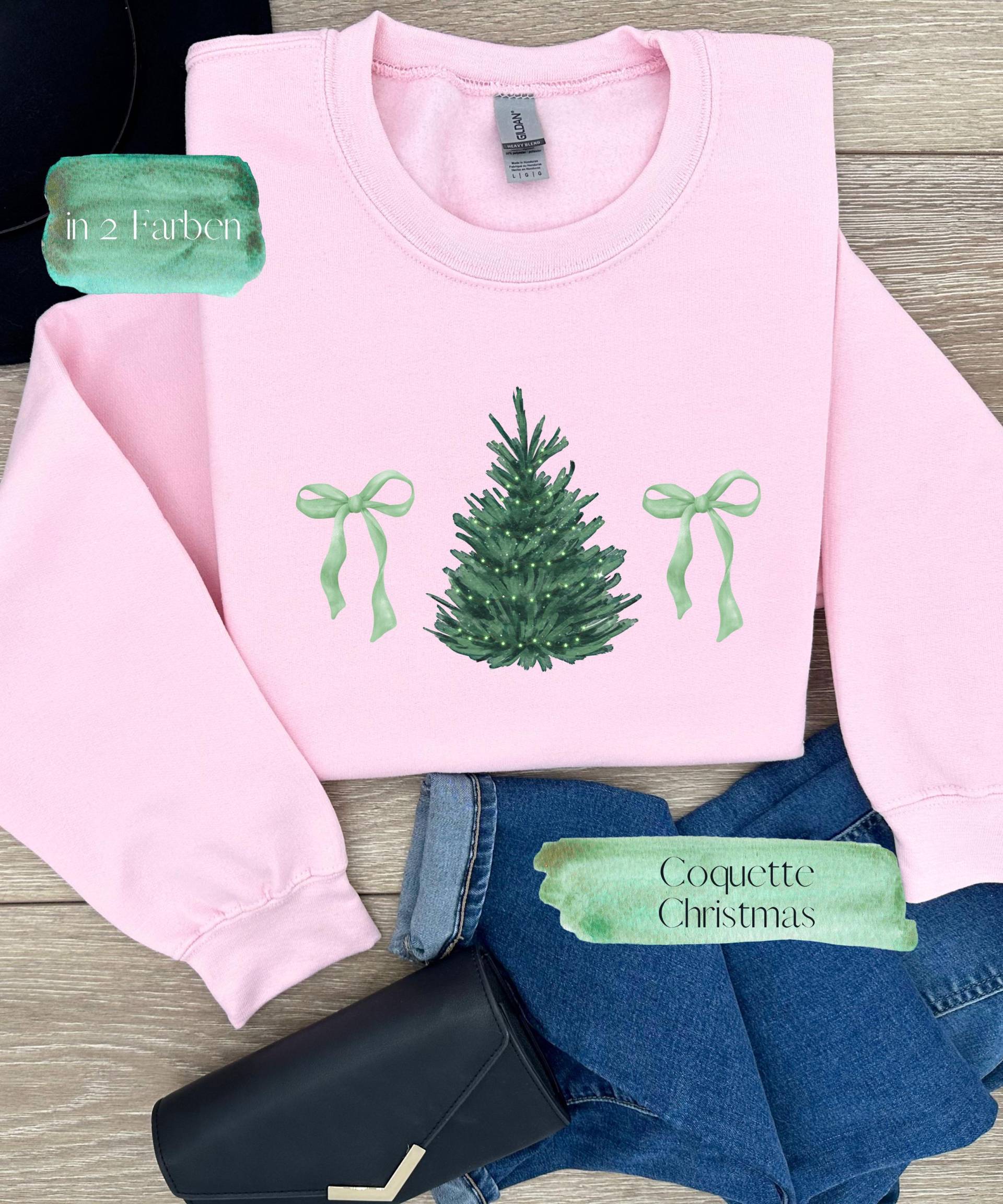 Weihnachten Pullover, Rosa Coquette Bow Bogen Sweatshirt, Feiertage Girlie Weihnachtsbaum Sweatshirt von MagicalEuphoria