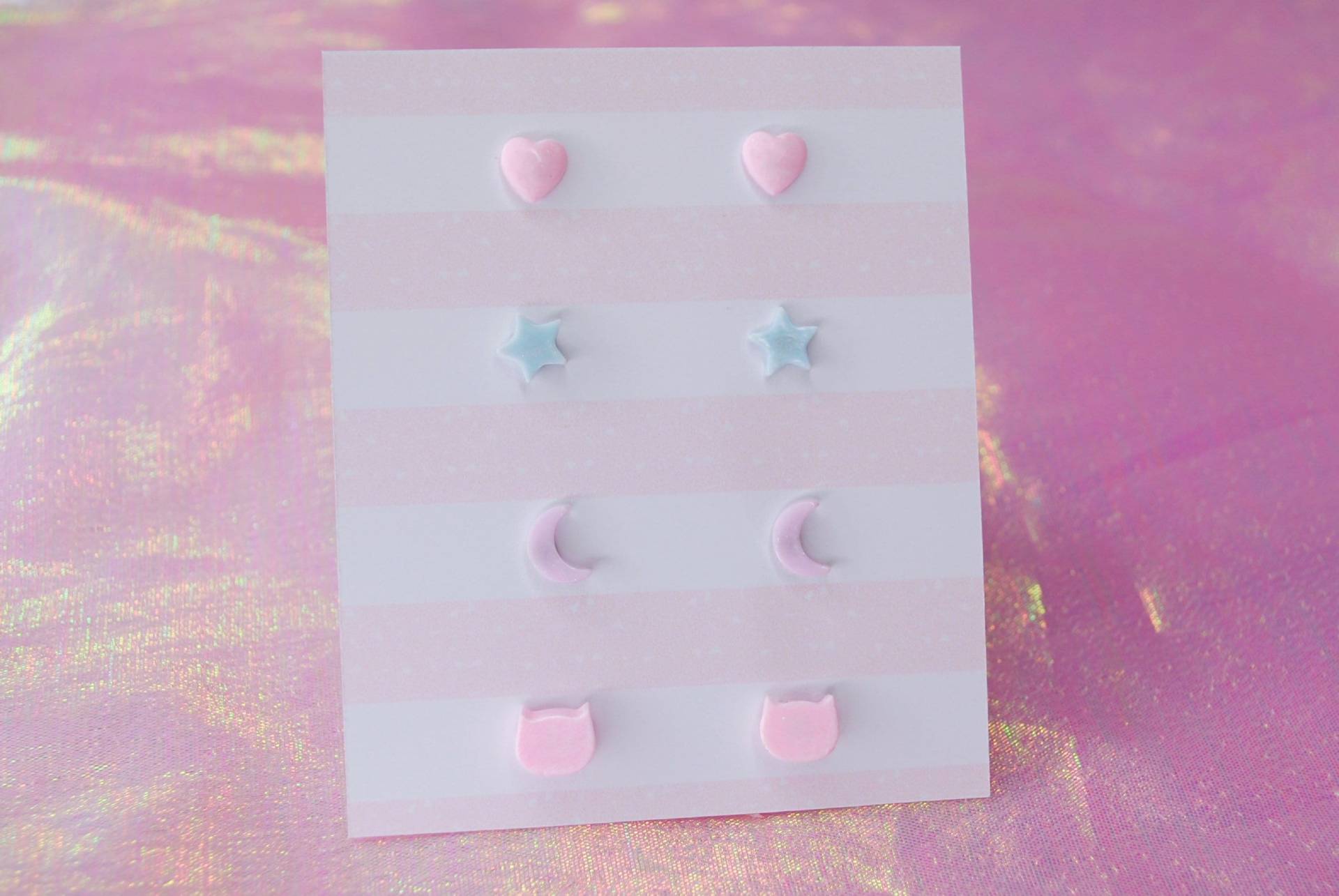 Kawaii Reizende Ohrringe Set | Rosa Herz Stern Mond Katze Niedliche Ohrstecker Ausgefallen Fee Jfashion Pastell Ästhetik von MagicalKawaiiland