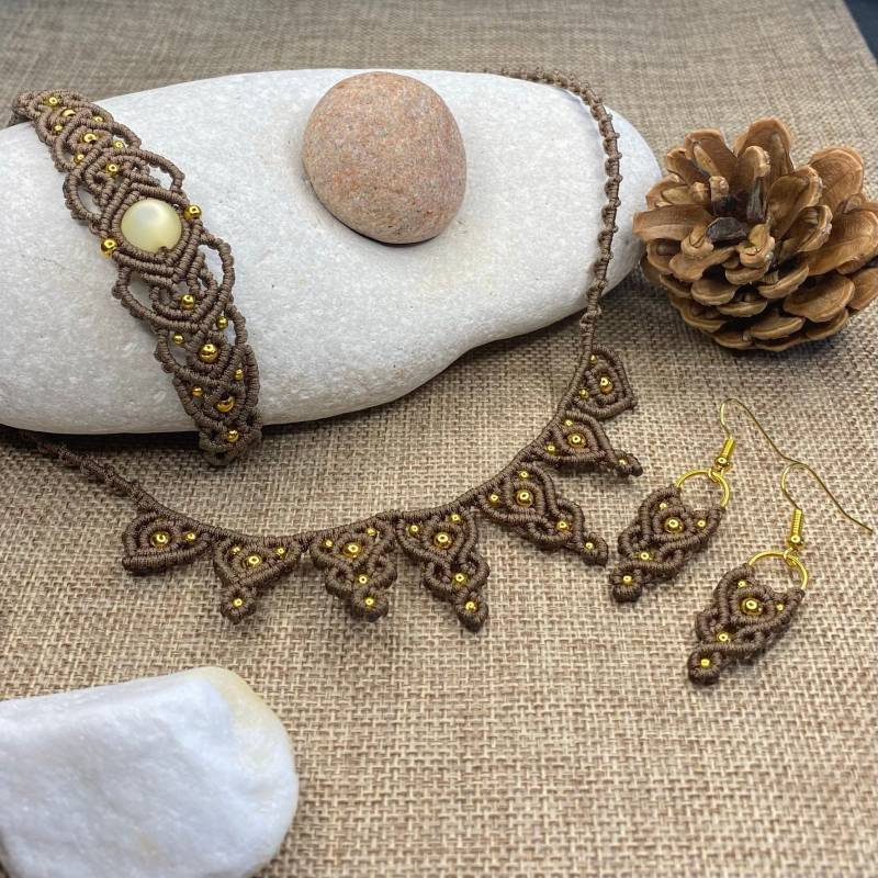 Makramee Schmuckset Mit Perlen "Penelope" | Farbauswahl Schmuck Boho Hippie von MagicalMakramee