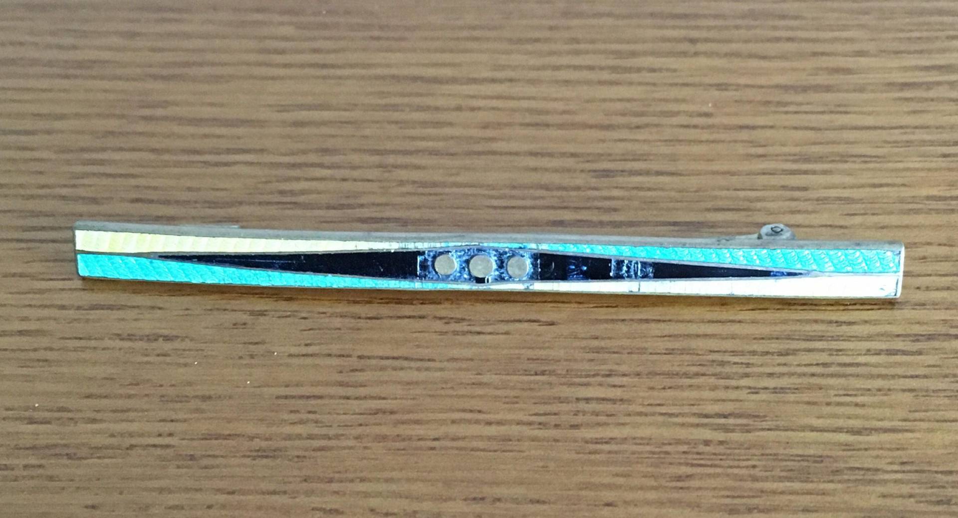 Art Deco Emaille Und Kupfer Bar Brosche - Gelbe, Schwarze Grüne Pin - 1920Er Brosche Mit Details von MagicalNostalgia