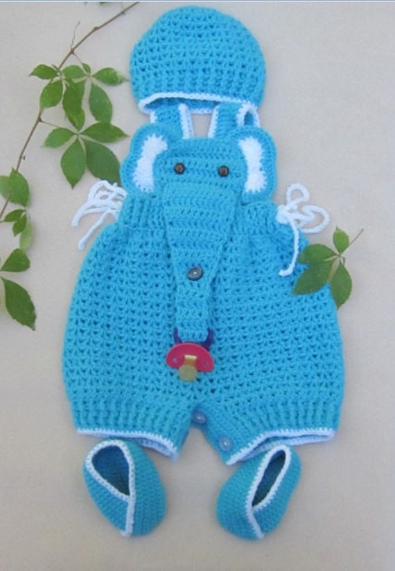 Gehäkelte Baby Strampler Elefant Set, Türkis Overall, Coverall Neugeborenen Foto Requisite Gehäkelt Outfit von MagicalStrings