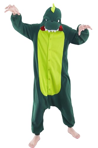 Magicalani Einteiler für Erwachsene, Unisex, Halloween, Tierkostüm, Nachtwäsche für Damen und Herren, bequemes und lustiges Cosplay-Outfit, Dinosaurier (Grün), M von Magicalani