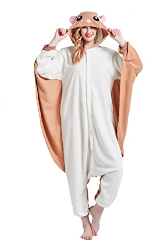 Magicalani Onesie Pyjama für Erwachsene - Unisex Tier Cosplay Nachtwäsche Weihnachten Halloween Kostüm, Fliege Eichhörnchen, XL von Magicalani