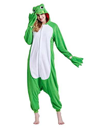 Magicalani Einteiler für Erwachsene, Unisex, Halloween, Tierkostüm, Nachtwäsche für Damen und Herren, bequemes und lustiges Cosplay-Outfit, frosch, L von Magicalani