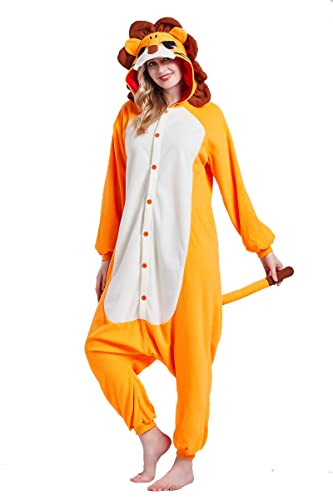 Magicalani Einteiler für Erwachsene, Unisex, Halloween, Tierkostüm, Nachtwäsche für Damen und Herren, bequemes und lustiges Cosplay-Outfit, löwe, M von Magicalani