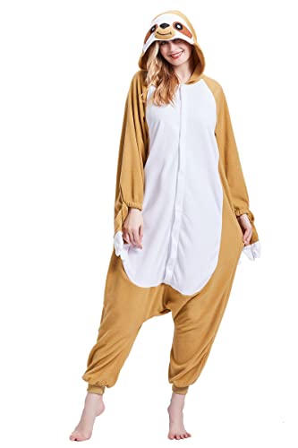 Magicalani Einteiler für Erwachsene, Unisex, Halloween, Tierkostüm, Nachtwäsche für Damen und Herren, bequemes und lustiges Cosplay-Outfit, Faultier, XL von Magicalani