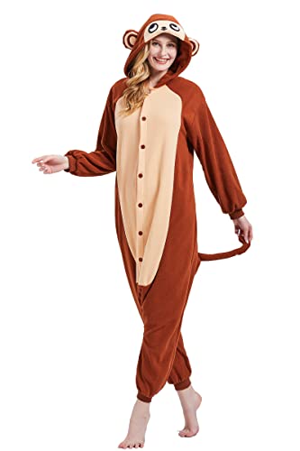 Magicalani Unisex Erwachsene Tier Onesie Pyjama Damen Herren Anime Cosplay Nachtwäsche Einteiler Halloween Kostüm, Affe, L, ZSSY00001-monkey-L von Magicalani