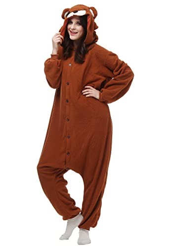 Unisex Erwachsene Tier Onesie Pyjama Damen Herren Anime Cosplay Nachtwäsche Einteiler Halloween Kostüm, Brown Bear, XL von Magicalani