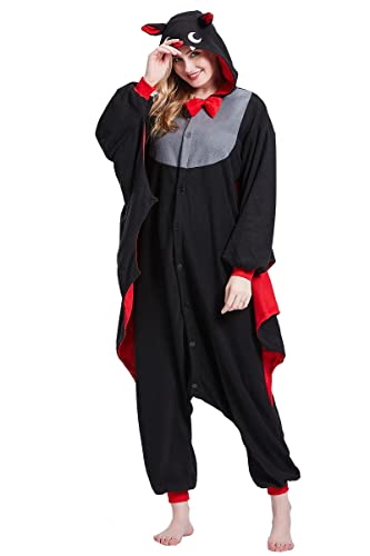 Unisex Erwachsene Tier Onesie Pyjama Damen Herren Anime Cosplay Nachtwäsche Einteiler Halloween Kostüm, Fledermaus, XL von Magicalani