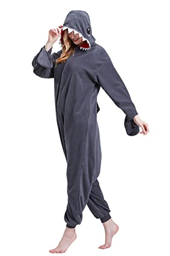 Unisex Erwachsene Tier Onesie Pyjama Damen Herren Anime Cosplay Nachtwäsche Einteiler Halloween Kostüm, Hai, S von Magicalani