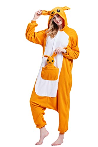 Unisex Erwachsene Tier Onesie Pyjama Damen Herren Anime Cosplay Nachtwäsche Einteiler Halloween Kostüm, Känguru, S von Magicalani