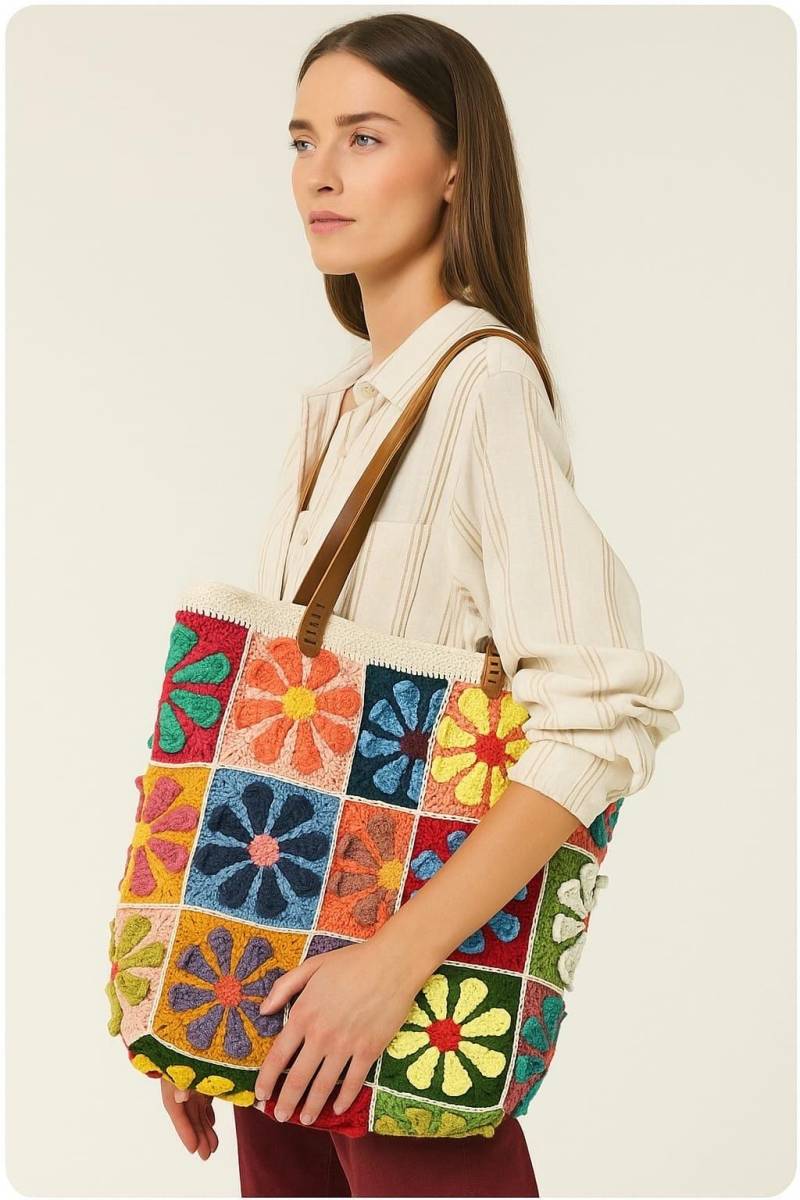 Handgemachte Häkeln Einkaufstasche Bunte Oma Quadrat Blumenmarkt Tasche von MagicallLoops