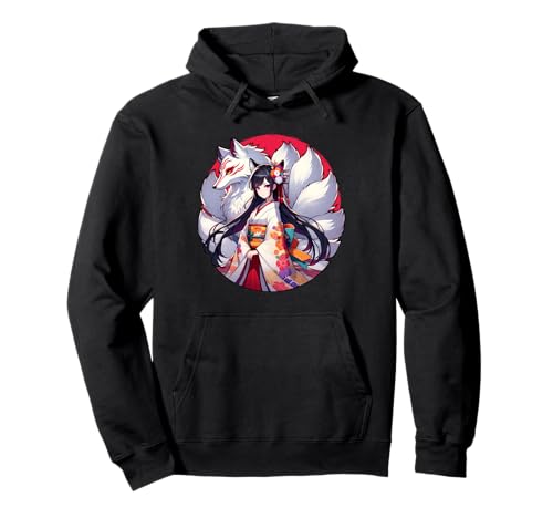Japanisches Anime-Mädchen mit Kitsune Fuchs mit neun Schwänzen Pullover Hoodie von Magicalville Japanese Mythical Animal