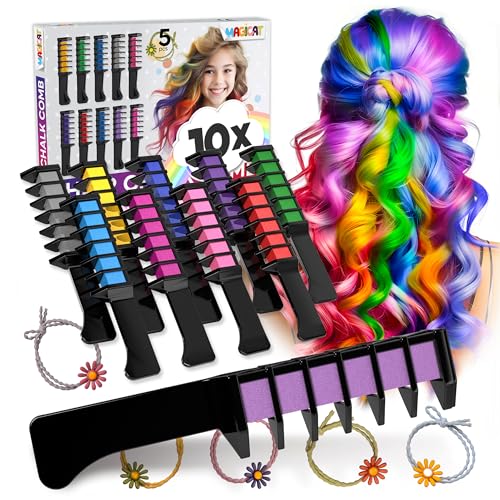 Magicat Premium Haarkreide Set I Halloween 2025 Edition I 10 Farbtöne für das Halloween Kostüm I inkl. 5 Haargummis! Kinderfreundlich und auswaschbar I Haarkreide für Mädchen von Magicat