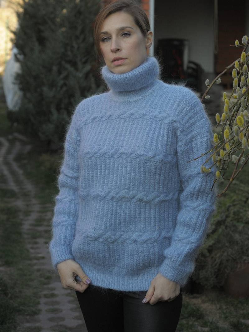 Damen Mohair Blau Strickpullover Kuschelig Warmer Winter Pullover von MagicclewByLesia