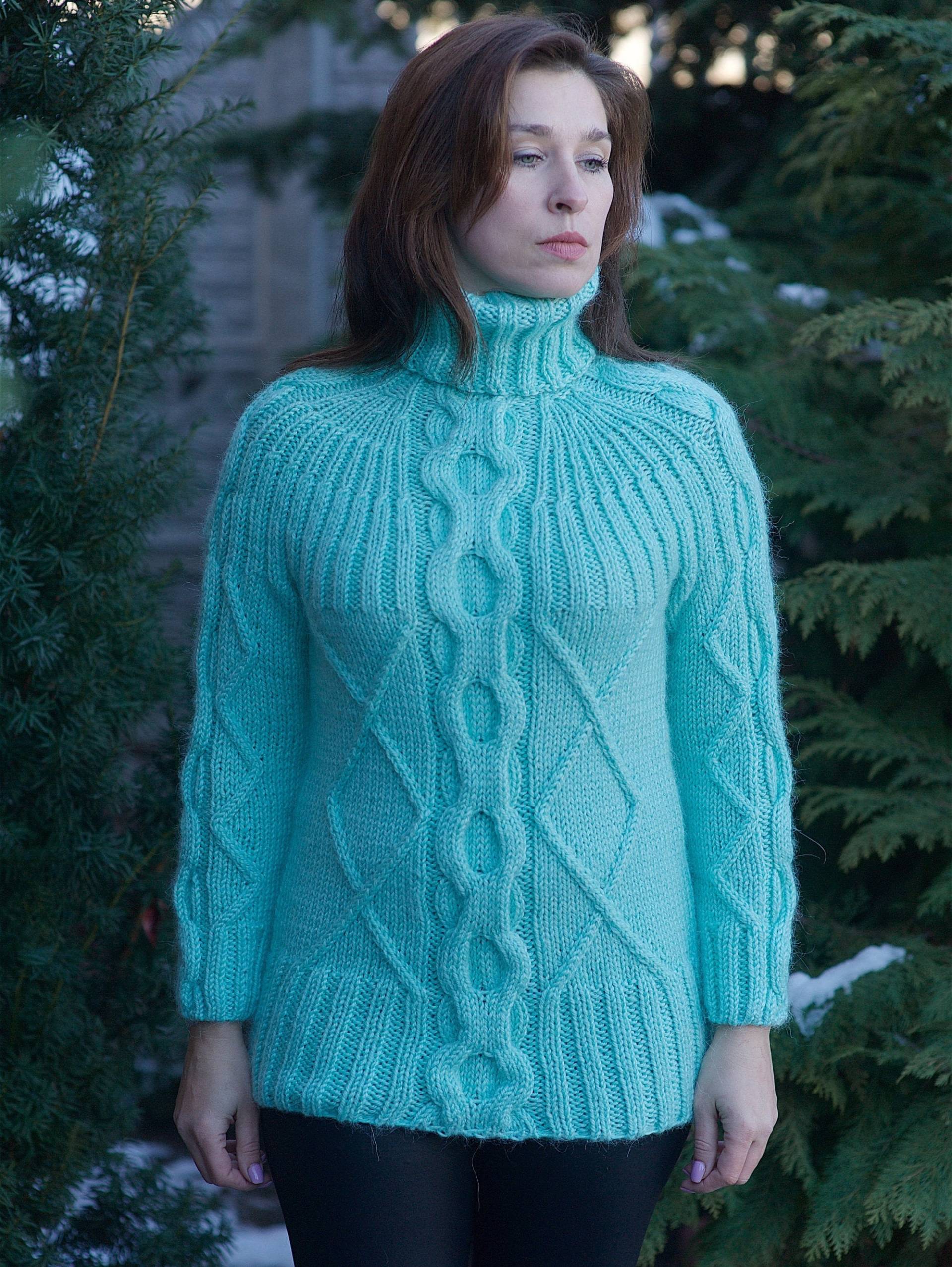 Damen Wollpullover Grün Strickwolle Alpaka Mode Warm Weich Casual Pullover von MagicclewByLesia
