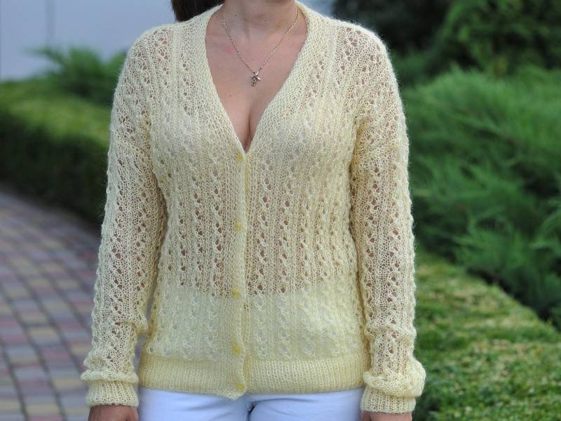 Alpaka Strickjacke Merino Frau Frauen Gelben Pullover. Handgestrickte von MagicclewByLesia
