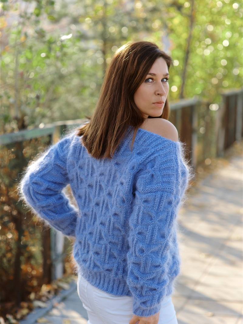 Mohair Damenpullover Pullover Wollpullover Blauer Handgestrickter von MagicclewByLesia