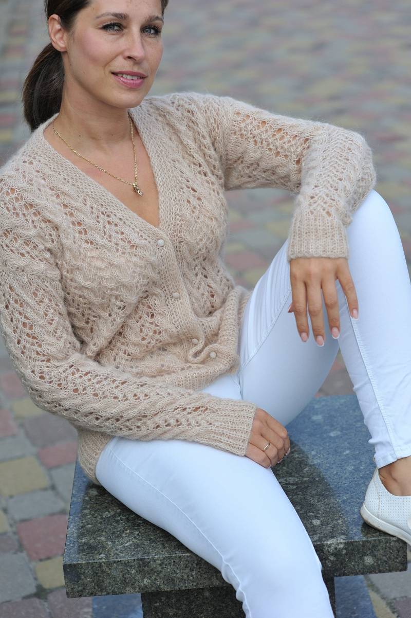 Mohair-Strickjacke Loser Strickpullover Grobstrick-Strickjacke Alpaka-Strickjacke Zopfmuster-Strickjacke Gestrickte Offene Front-Strickjacke von MagicclewByLesia