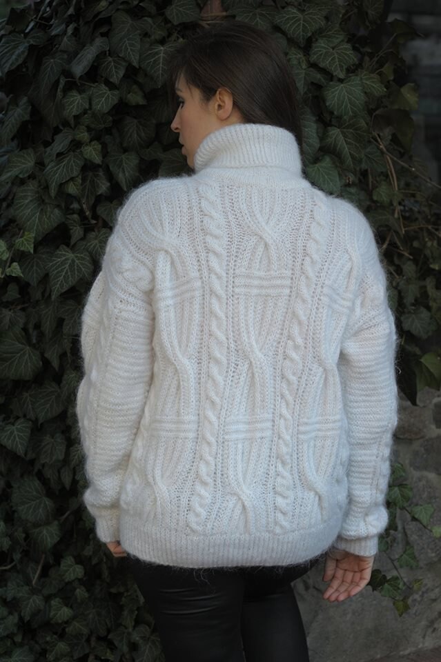 Mohair Weiß Strick Damen Pullover Weiß Farbe Weich Warm von MagicclewByLesia