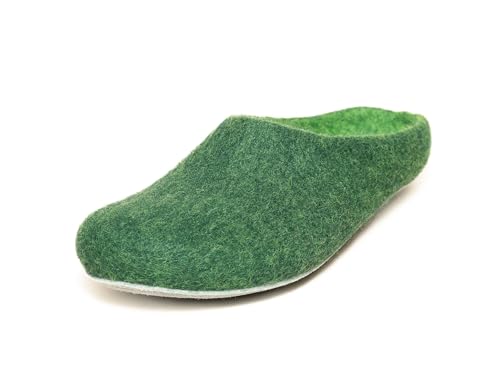 Magicfelt Filz-Hausschuh AP 701 aus Reiner Merino-Wolle | Pantoffeln für Damen & Herren mit Rutschfester Ledersohle - Unisex Schlappen für Erwachsene Dark Green | 39 von Magicfelt