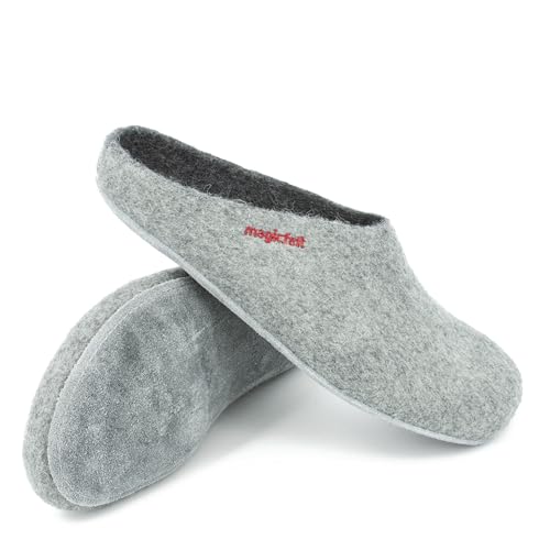 Magicfelt Filz-Hausschuh AP 701 aus reiner Merino-Wolle | Pantoffeln für Damen & Herren Light Grey, 45 von Magicfelt