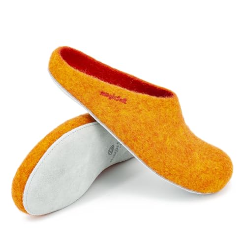 Magicfelt Filz-Hausschuh AP 701 aus reiner Merino-Wolle | Pantoffeln für Damen & Herren Orange, 39 von Magicfelt
