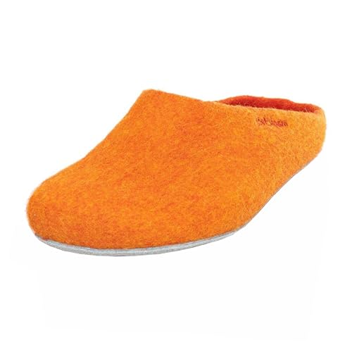 Magicfelt Filz-Hausschuh AP 701 aus Reiner Merino-Wolle | Pantoffeln für Damen & Herren mit Rutschfester Ledersohle - Unisex Schlappen für Erwachsene Orange | 42 von Magicfelt