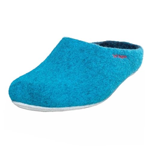 Magicfelt Filz-Hausschuh AP 701 aus Reiner Merino-Wolle | Pantoffeln für Damen & Herren mit Rutschfester Ledersohle - Unisex Schlappen für Erwachsene Petrol | 37 von Magicfelt