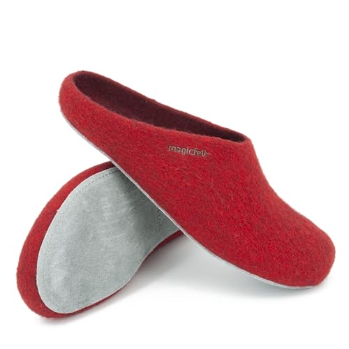Magicfelt Filz-Hausschuh AP 701 aus reiner Merino-Wolle | Pantoffeln für Damen & Herren Rubin, 38 von Magicfelt