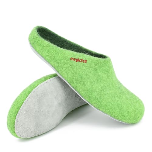 Magicfelt Filz-Hausschuh AP 701 aus reiner Merino-Wolle | Pantoffeln für Damen & Herren Green, 38 von Magicfelt