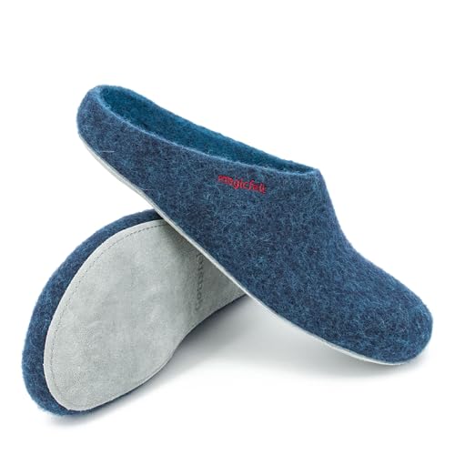 Magicfelt Filz-Hausschuh AP 701 aus reiner Merino-Wolle | Pantoffeln für Damen & Herren Dark Petrol, 46 von Magicfelt
