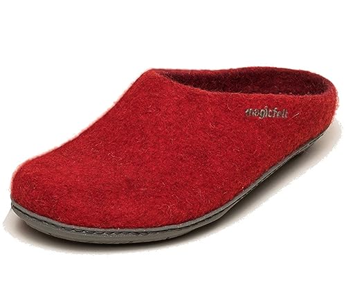 Magicfelt Filzpantoffel PO 736 für Damen & Herren aus Reiner Merinowolle - Hausschuhe mit Rutschfester, wasserdichter Gummi-Sohle Rubin | 45 von Magicfelt