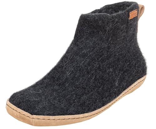 Magicfelt Hüttenschuh EO 730 - Filz-Hausschuhe aus Reiner Merinowolle - Damen & Herren Wollschuhe mit Ledersohle und anatomischen Fußbett Charcoal | 41 von Magicfelt