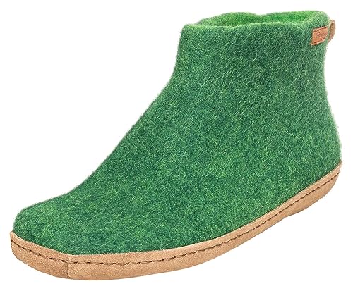 Magicfelt Hüttenschuh EO 730 - Filz-Hausschuhe aus Reiner Merinowolle - Damen & Herren Wollschuhe mit Ledersohle und anatomischen Fußbett Jungle | 38 von Magicfelt