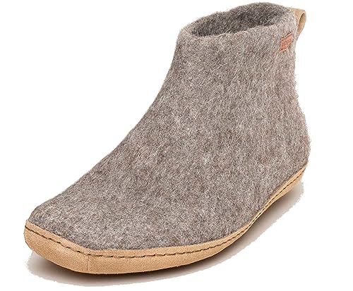 Magicfelt Filzstiefel ER731 aus Naturwolle - Damen & Herren Wollschuhe mit Ledersohle und anatomischen Fußbett Shetlandschaf Braun | 46 von Magicfelt