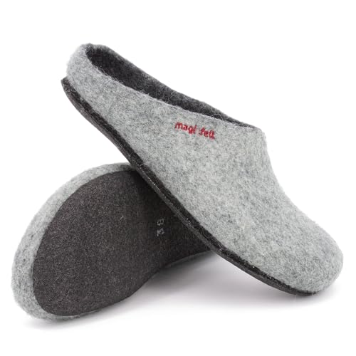 Magicfelt Hausschuhe 709 für Damen & Herren - aus 100% Merino-Wolle Light Grey, 44 von Magicfelt