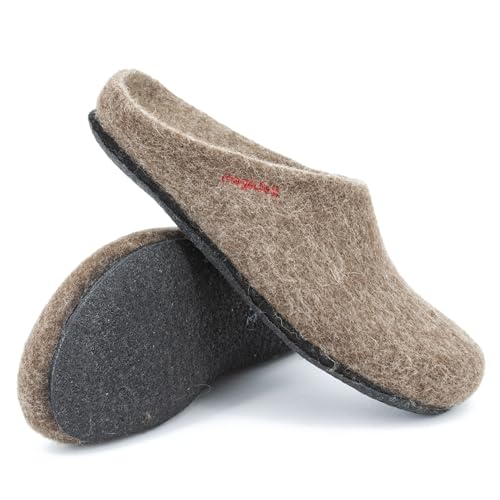 Magicfelt Hausschuhe 709 für Damen & Herren - aus 100% Merino-Wolle Brown, 43 von Magicfelt