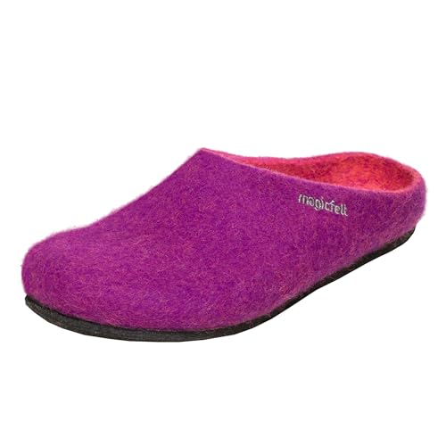 Magicfelt Hausschuhe AN709 für Damen & Herren - natürliche zweifärbige Merinowolle | Pantoffeln mit Rutschfester anatomischer Sohle | Unisex Filzpantoffeln Purple | 39 von Magicfelt