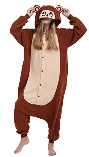 Magicmode Unisex Pyjamas Jumpsuit Tierkostüm Brauner AFFE Onesie Damen Herren Karneval Nachtwäsche von Magicmode