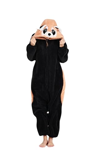 Magicmode Unisex Pyjamas Jumpsuit Tierkostüm Waschbär Arktischer Samt Onesie Damen Herren Karneval Nachtwäsche von Magicmode