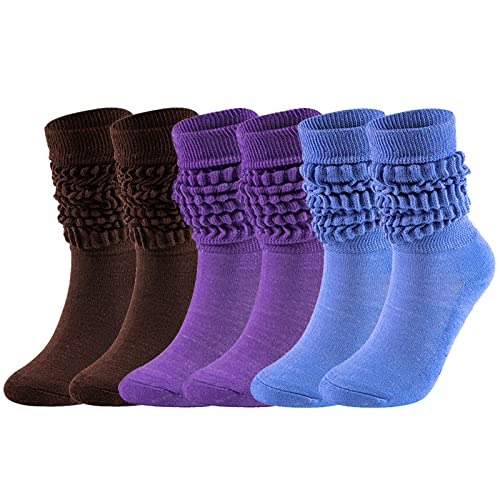 Magicor 3 Paar Slouch-Socken für Damen, Größe 43-45, weich, extra lang, kniehohe Stiefelsocken (3 Stück, Braun/Violett/Blau), 3 Stück: braun, lila, blau, Einheitsgröße von Magicor