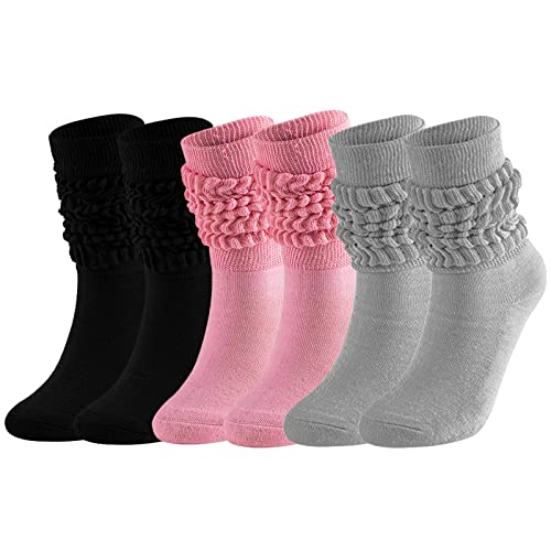 Magicor 3 Paar Damen-Socken, weich, extra lang, gestrickt, kniehoch, Stiefelsocken, 3 Stück-Schwarz, Rosa, Grau, 38, M, D-1101 von Magicor