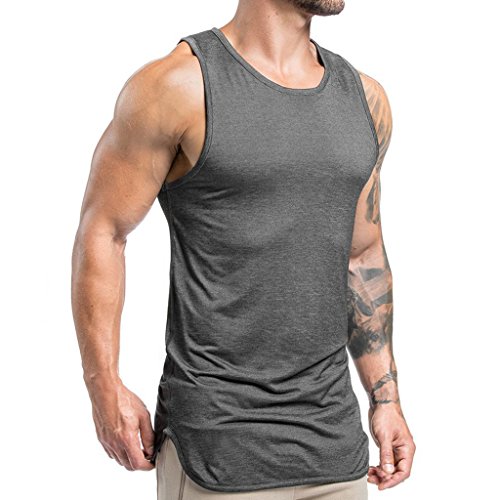 Magiftbox Herren Erweiterte Scoop Workout Stringer Tank Tops Gym Shirts Mittel Dunkelgrau von Magiftbox