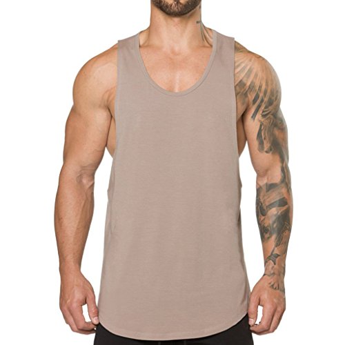Magiftbox Herren Muskeltraining Workout Stringer Tank Tops Bodybuilding Fitness T-Shirts T01, khaki, Klein von Magiftbox