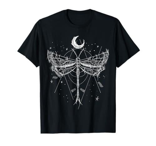 Magisch Libelle Geometrische Insekt Illustration T-Shirt für Damen, Schwarz, S, Kurzarm, Klassische Passform, Boho Stil, Mystische Libelle Zeichnung und Klassischer Saum Magisch Libelle Geometrische Insekt Illustration T-Shirt für Damen, Schwarz, S, Kurzarm, Klassische Passform, Boho Stil, Mystische Libelle Zeichnung und Klassischer Saum von Magisch Libelle Geometrische Insekt Illustration