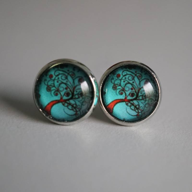 Lebensbaum Ohrstecker Damen Ohrringe Handmade Cabochon Edelstahl von MagischeWeltAvalon